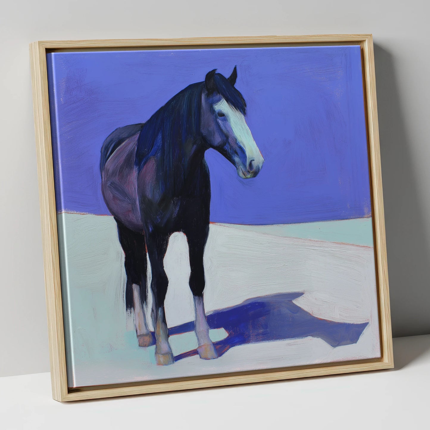 The Indigo Shadow horse portrait canvas wall art in natural frame