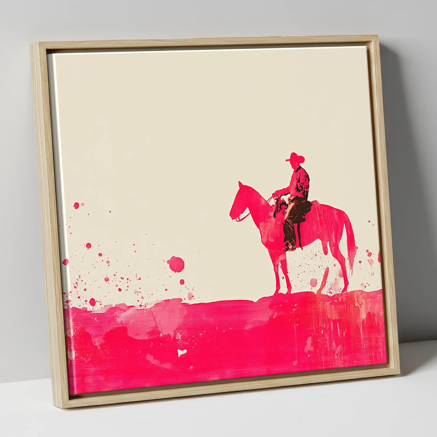 Vivid Western Silhouette western horse canvas wall art in natural frame