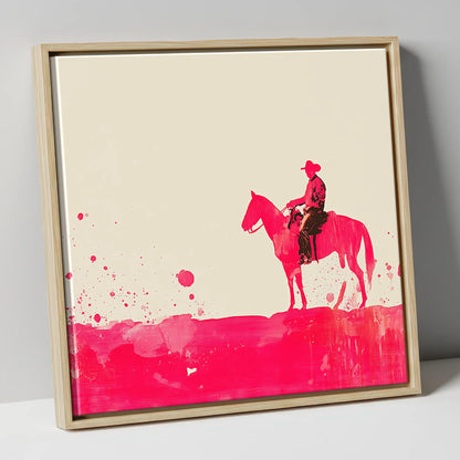 Vivid Western Silhouette western horse canvas wall art in natural frame
