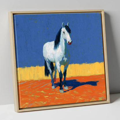 Vivid Horizon Grey horse breed canvas wall art in natural frame
