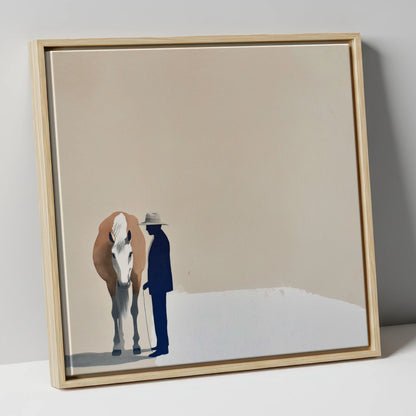 Quiet Companionship horse & rider canvas wall art in natural frame
