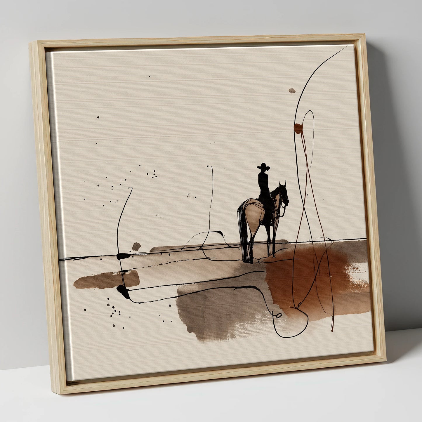 The Silent Frontier western horse canvas wall art in natural frame