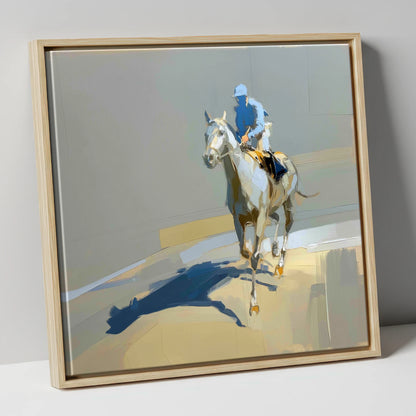 Shadows in the Paddock racing horse canvas wall art in natural frame
