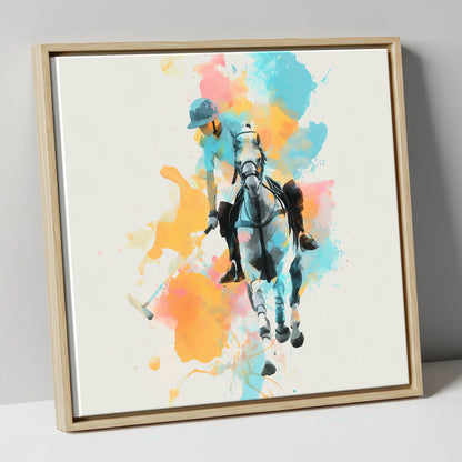 The Perfect Strike polo horse canvas wall art in natural frame