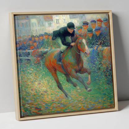 The Finishing Straight racing horse canvas wall art in natural frame