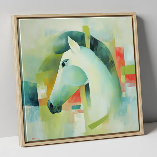 Modern Grey Profile horse breed canvas wall art in natural frame