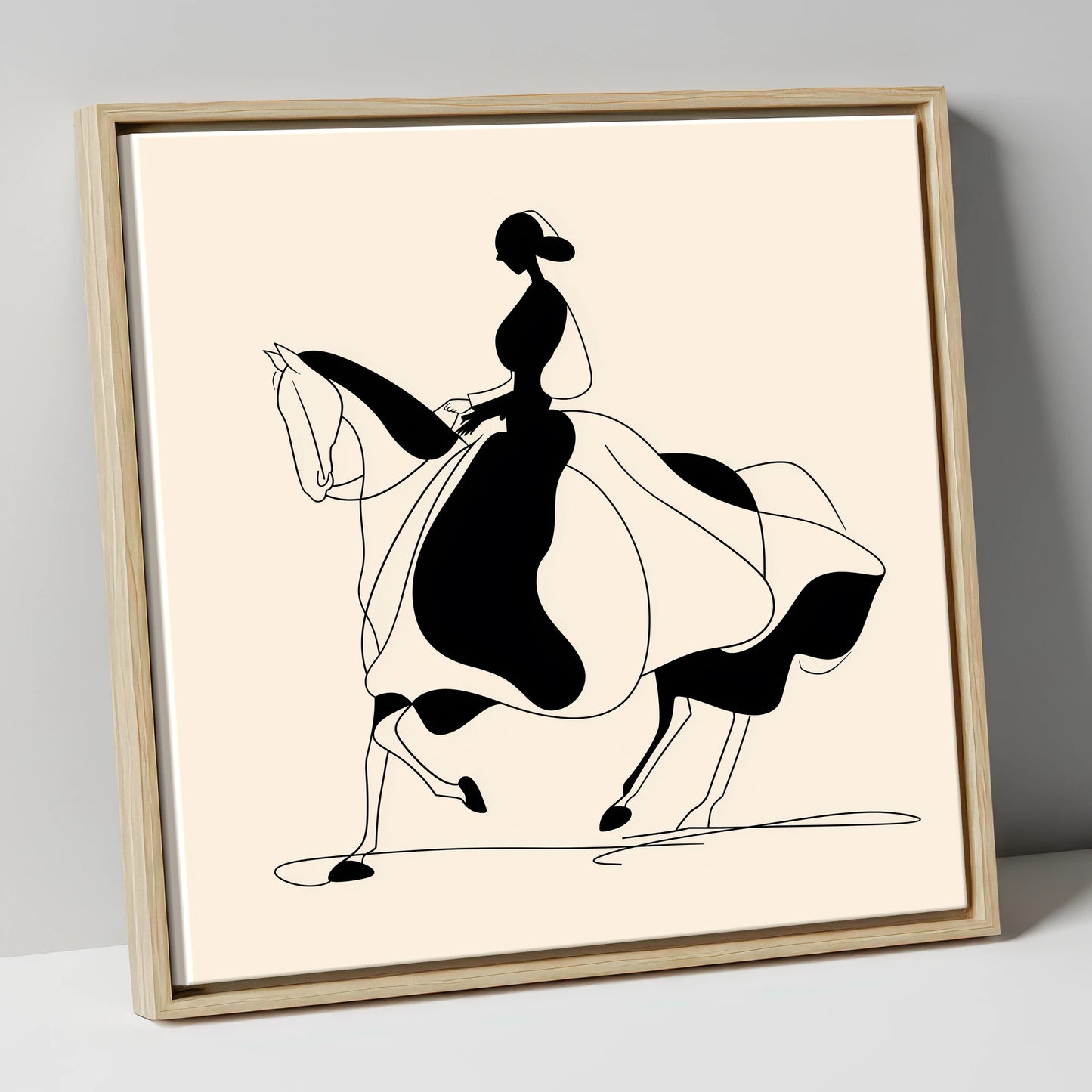Fluid Elegance dressage horse canvas wall art in natural frame