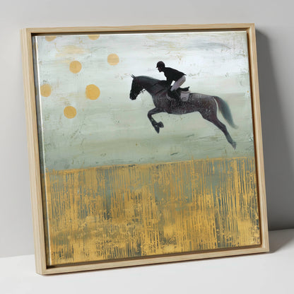 Gilded Flight show jumping horse canvas wall art in natural frame