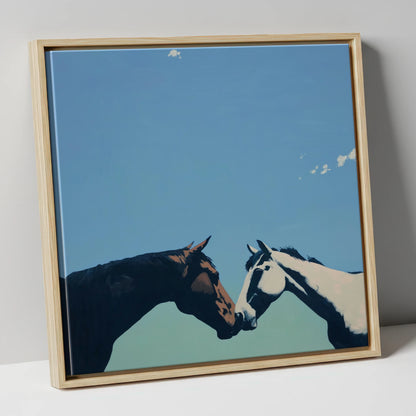Quiet Connection horse portrait canvas wall art in natural frame