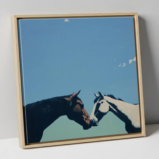 Quiet Connection horse portrait canvas wall art in natural frame