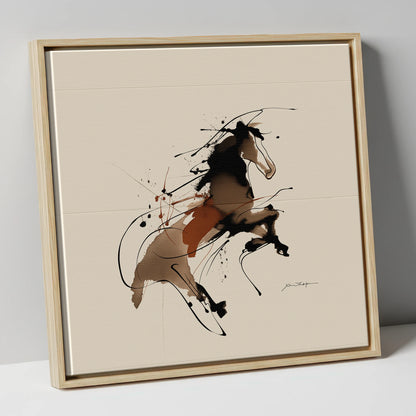 Untamed Sepia Spirit wild horses canvas wall art in natural frame