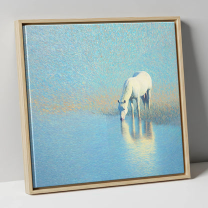 Luminous Waters horse landscape canvas wall art in natural frame