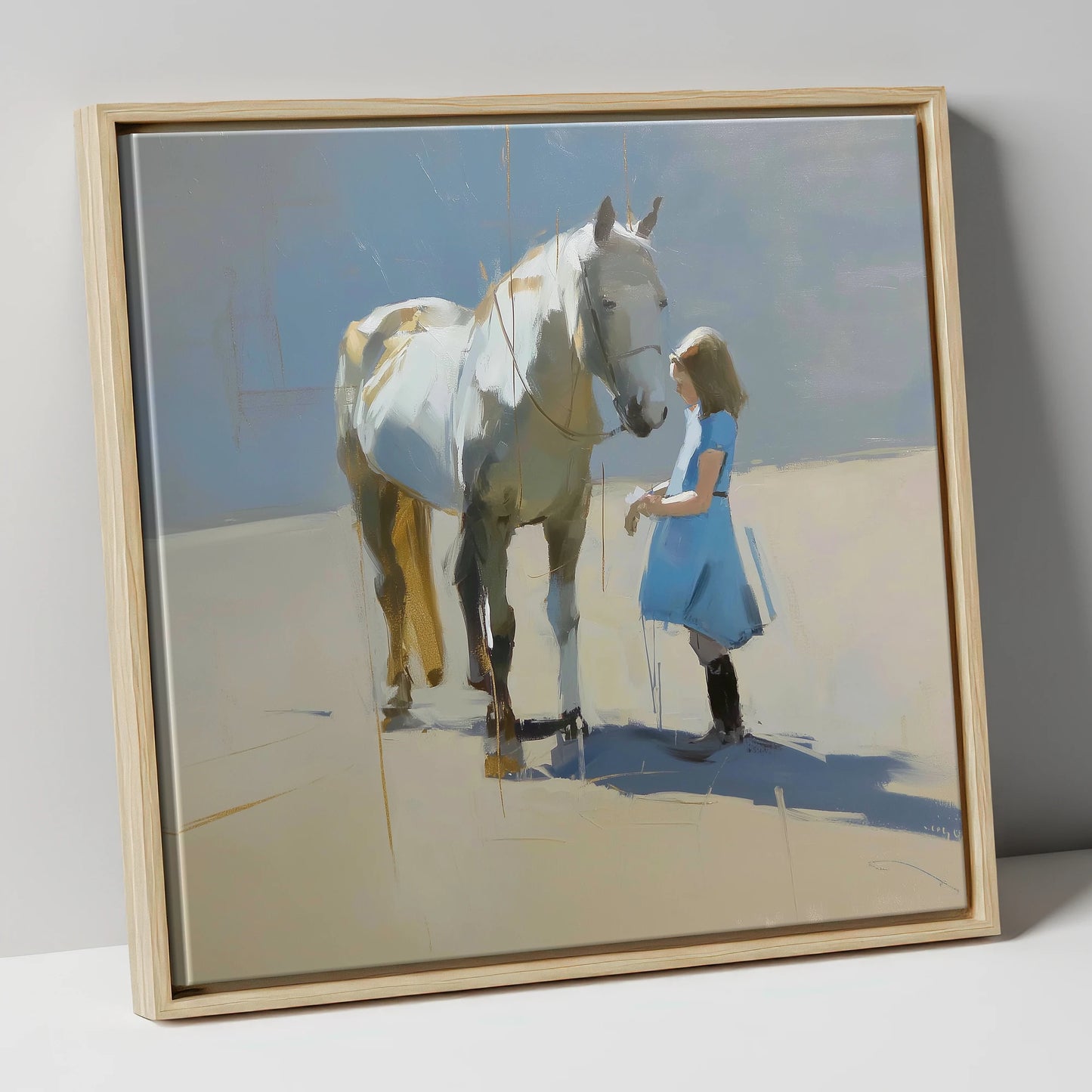 A Quiet Connection horse & rider canvas wall art in natural frame