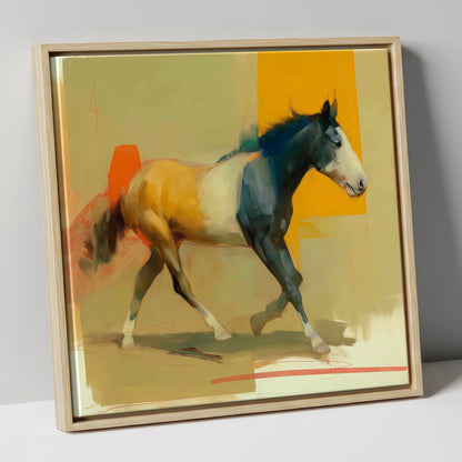 Vivid Abstract Stride horse portrait canvas wall art in natural frame
