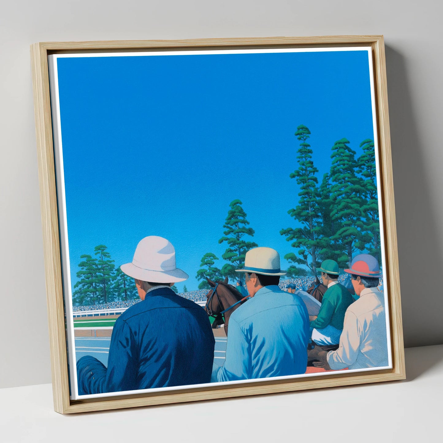 Trackside Anticipation racing horse canvas wall art in natural frame