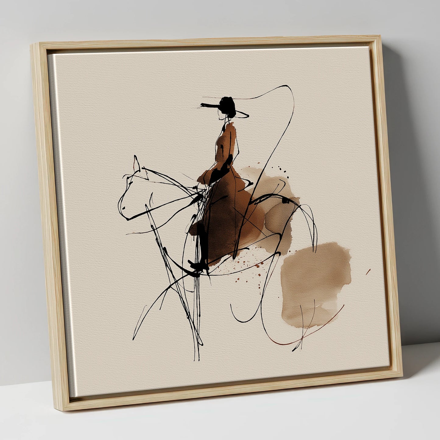 The Sepia Rider horse & rider canvas wall art in natural frame