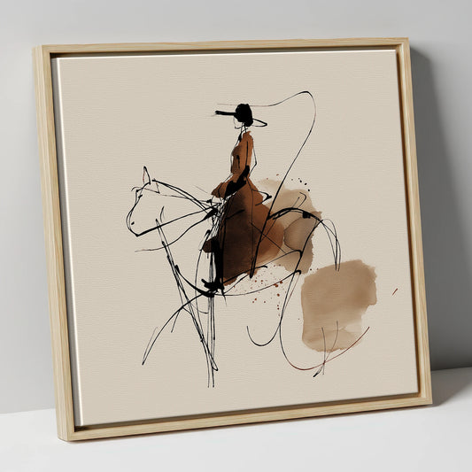 Sepia Sketched Horse and Rider horse & rider canvas wall art in natural frame