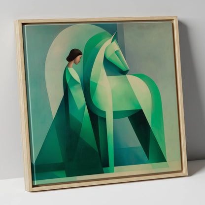 Facets of Connection horse & rider canvas wall art in natural frame