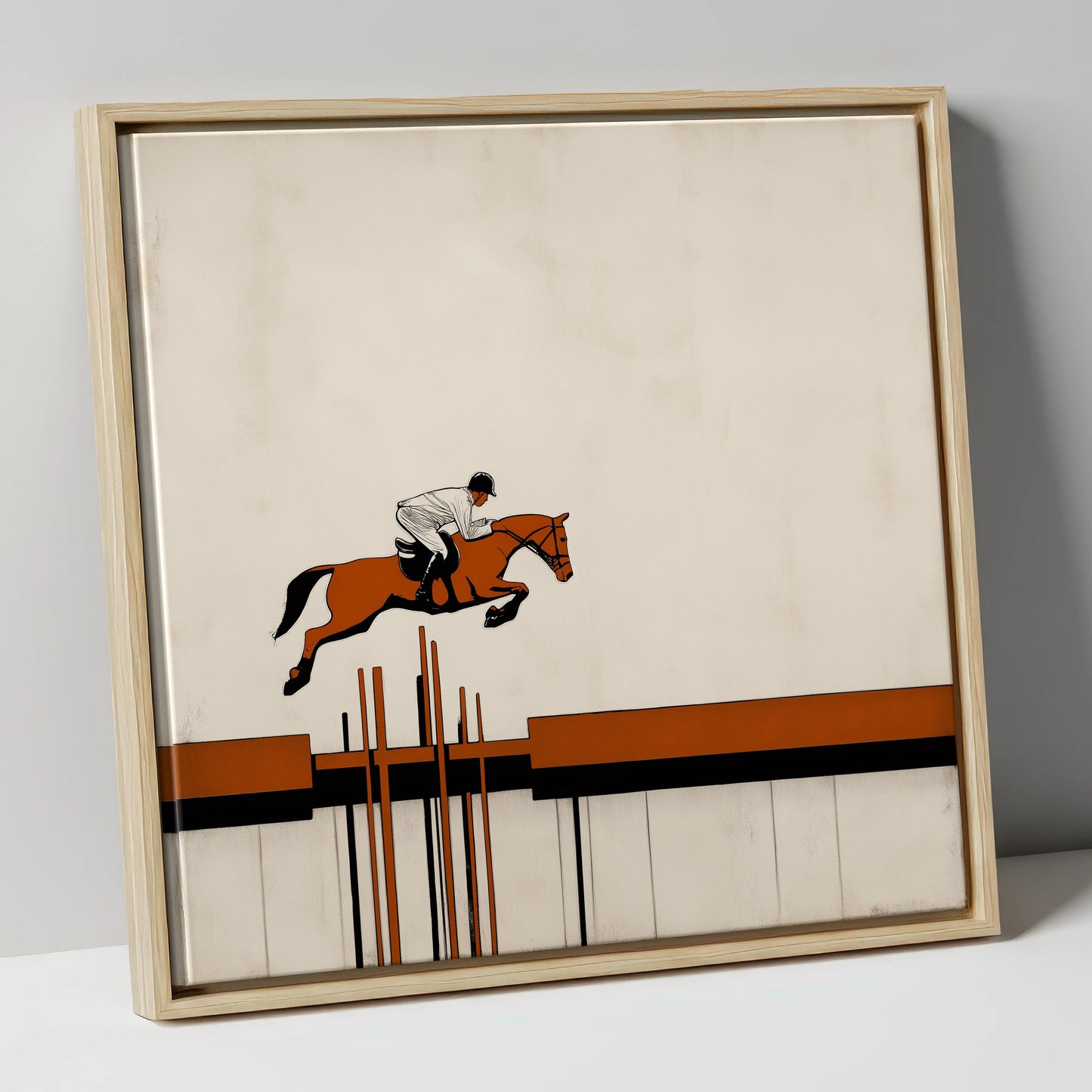 The Modernist Leap show jumping horse canvas wall art in natural frame