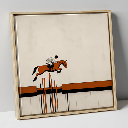 The Modernist Leap show jumping horse canvas wall art in natural frame