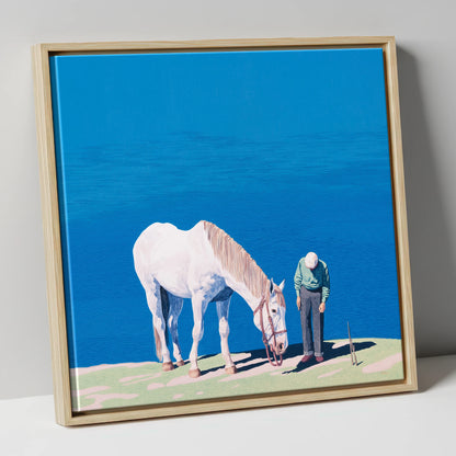 Shared Silence horse & rider canvas wall art in natural frame