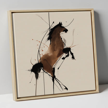 Dynamic Rearing Spirit horse portrait canvas wall art in natural frame