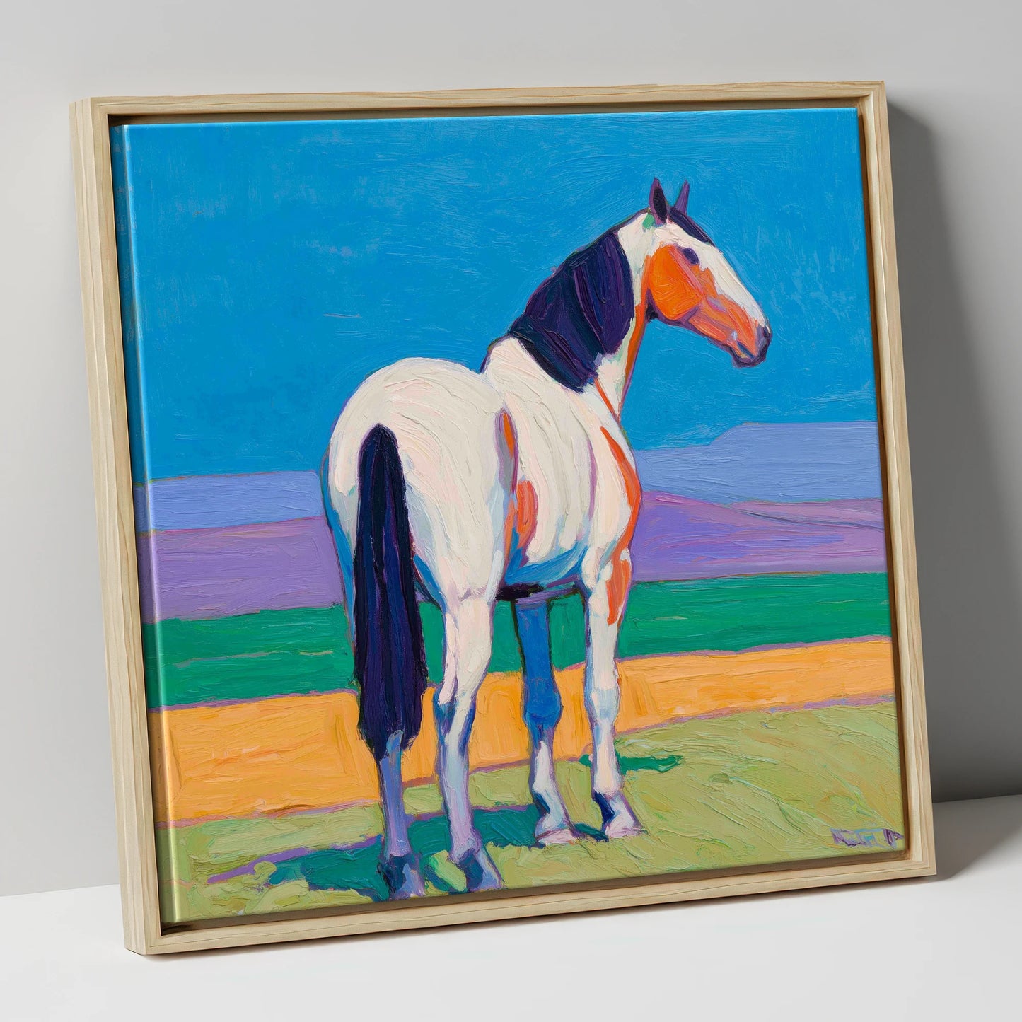 The Painted Sentinel horse breed canvas wall art in natural frame