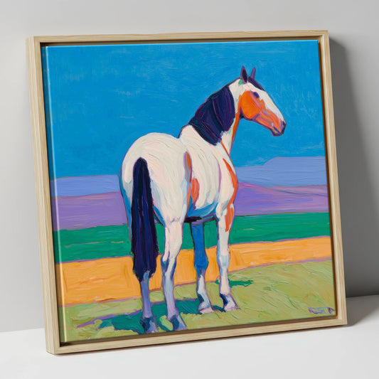 The Painted Sentinel horse breed canvas wall art in natural frame