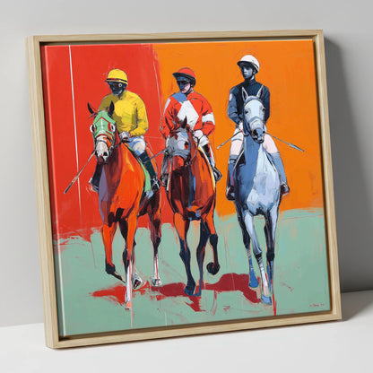 Three to the Post racing horse canvas wall art in natural frame