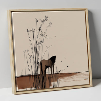 Whispers in the Reeds horse landscape canvas wall art in natural frame