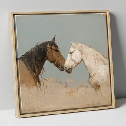 Kindred Spirits horse portrait canvas wall art in natural frame