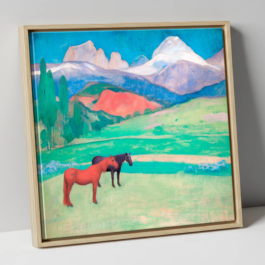Crimson Mountain Companions horse landscape canvas wall art in natural frame