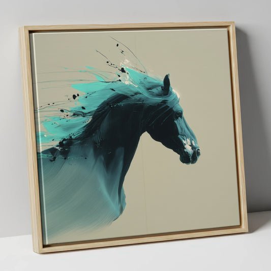 Teal Tempest horse breed canvas wall art in natural frame