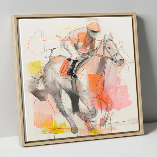 Sprint to the Wire racing horse canvas wall art in natural frame