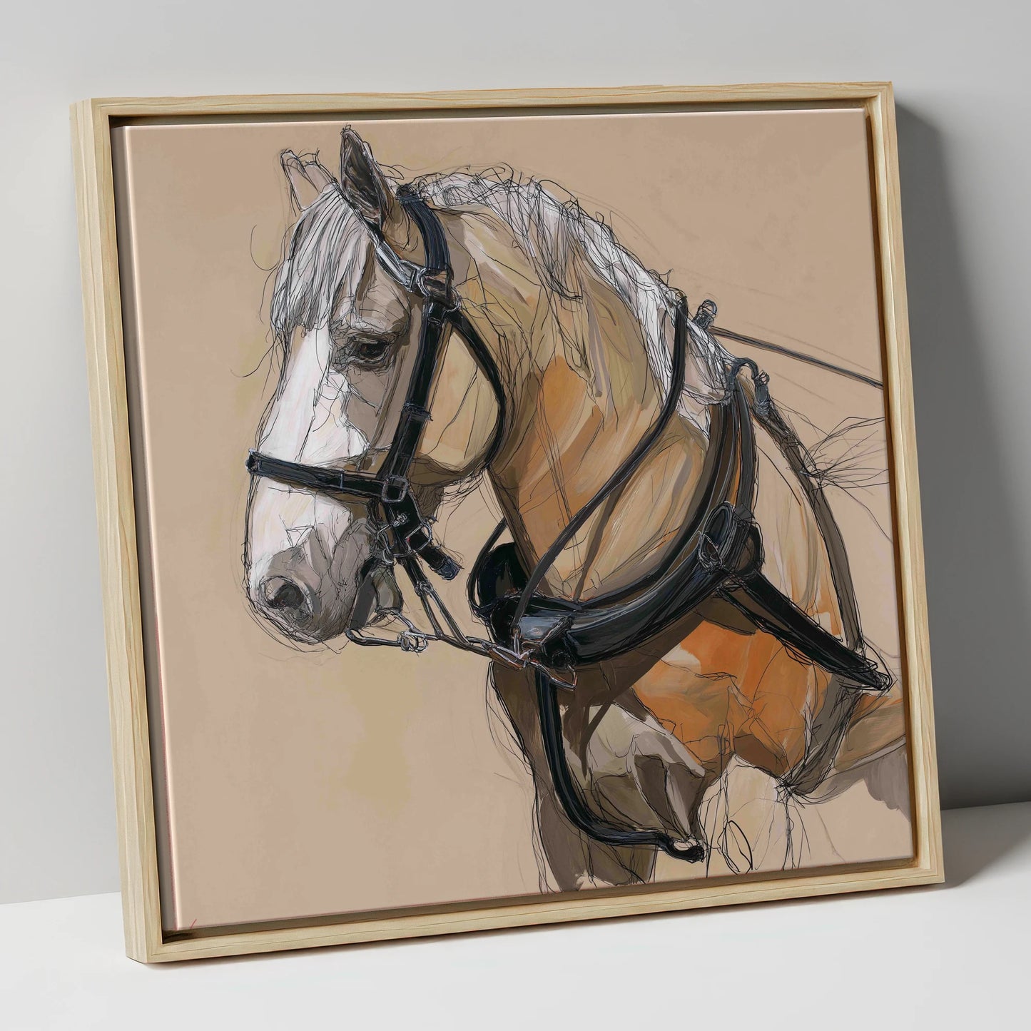 Noble Draught in Harness working horse canvas wall art in natural frame