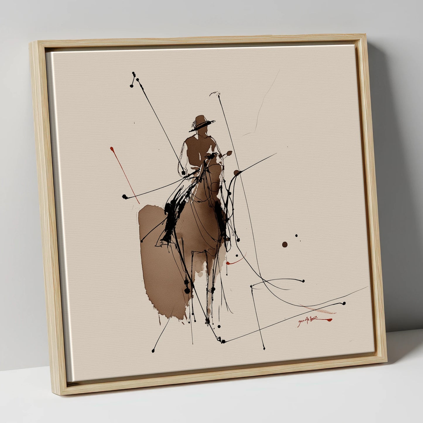 Dynamic Polo Strike polo horse canvas wall art in natural frame