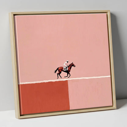 Dusty Rose Canter racing horse canvas wall art in natural frame