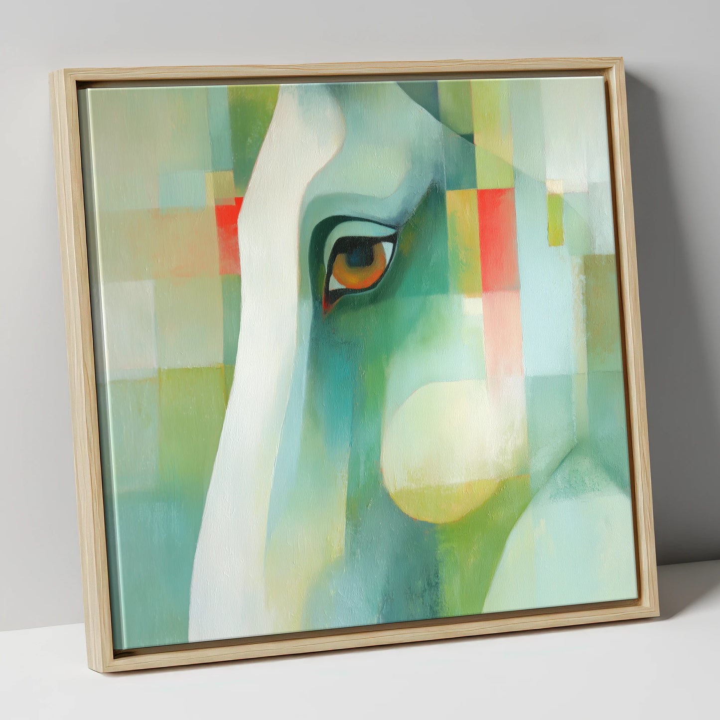 The Geometric Gaze horse portrait canvas wall art in natural frame