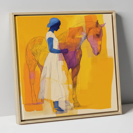 Structured Harmony horse & rider canvas wall art in natural frame