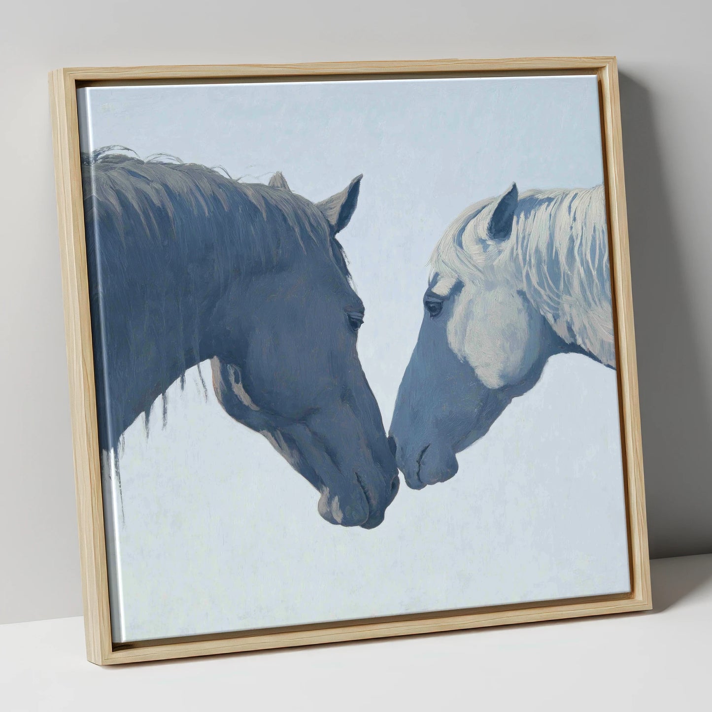 Gentle Connection horse portrait canvas wall art in natural frame