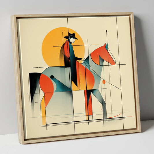 Rhythmic Western Silhouette western horse canvas wall art in natural frame