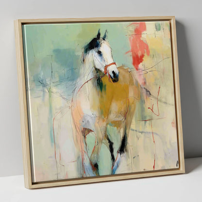 Abstract Paddock Spirit racing horse canvas wall art in natural frame