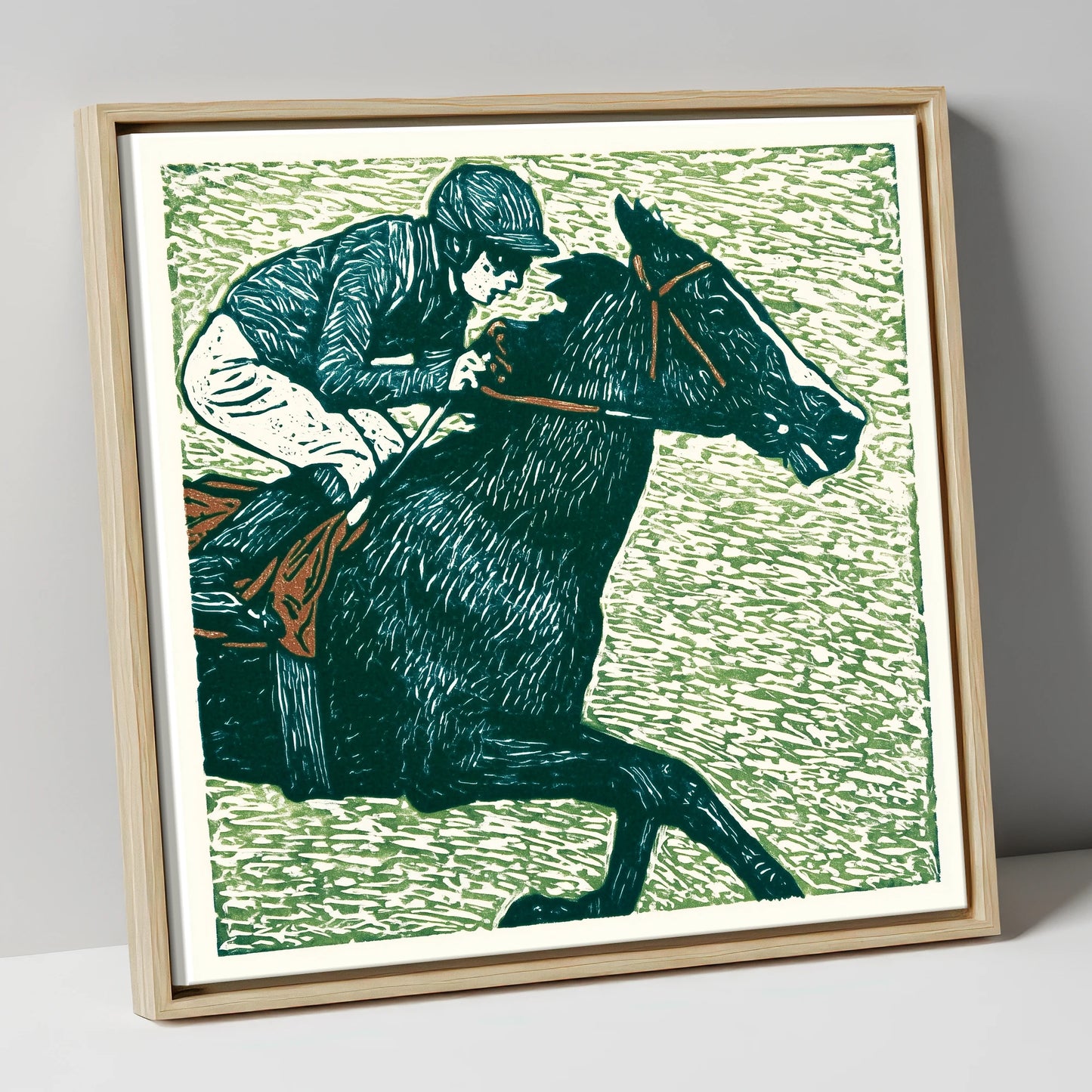 The Final Furlong racing horse canvas wall art in natural frame