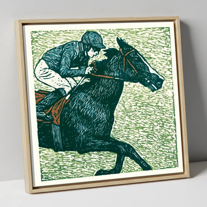 The Final Furlong racing horse canvas wall art in natural frame