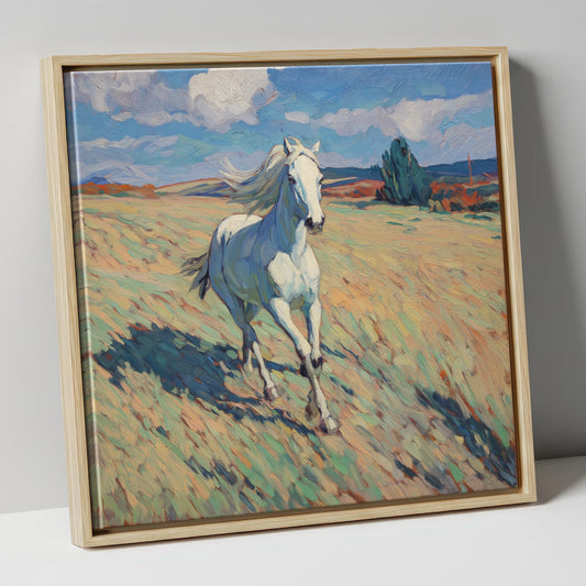Sunlit Meadow Gallop wild horses canvas wall art in natural frame