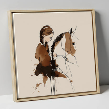 Quiet Bond horse & rider canvas wall art in natural frame