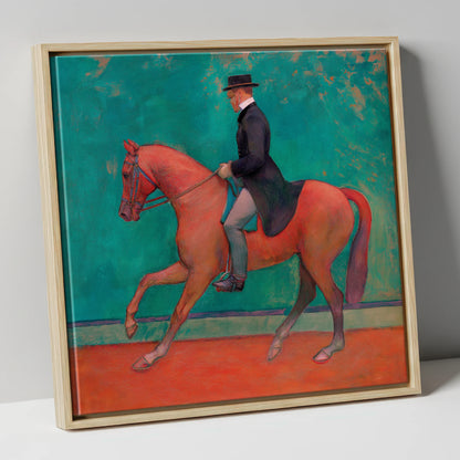 The Emerald Passage dressage horse canvas wall art in natural frame
