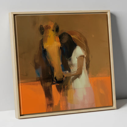 Silent Understanding horse & rider canvas wall art in natural frame