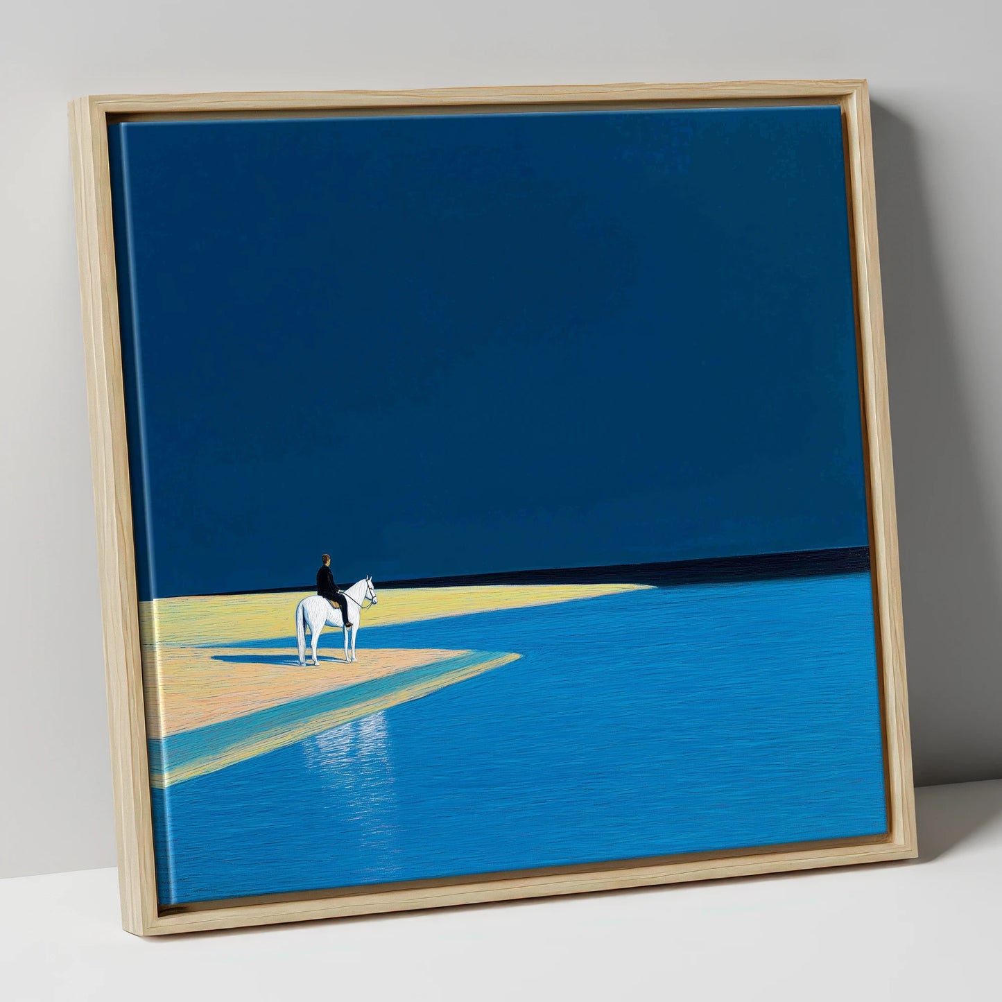 Edge of the Azure beach horse canvas wall art in natural frame