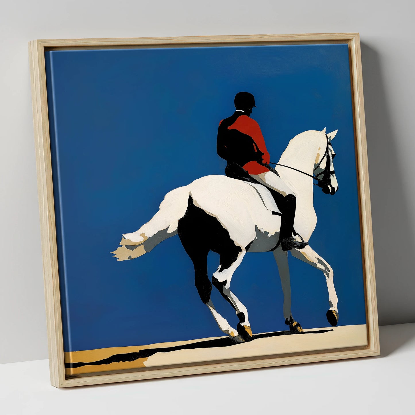 Scarlet Dressage Silhouette dressage horse canvas wall art in natural frame